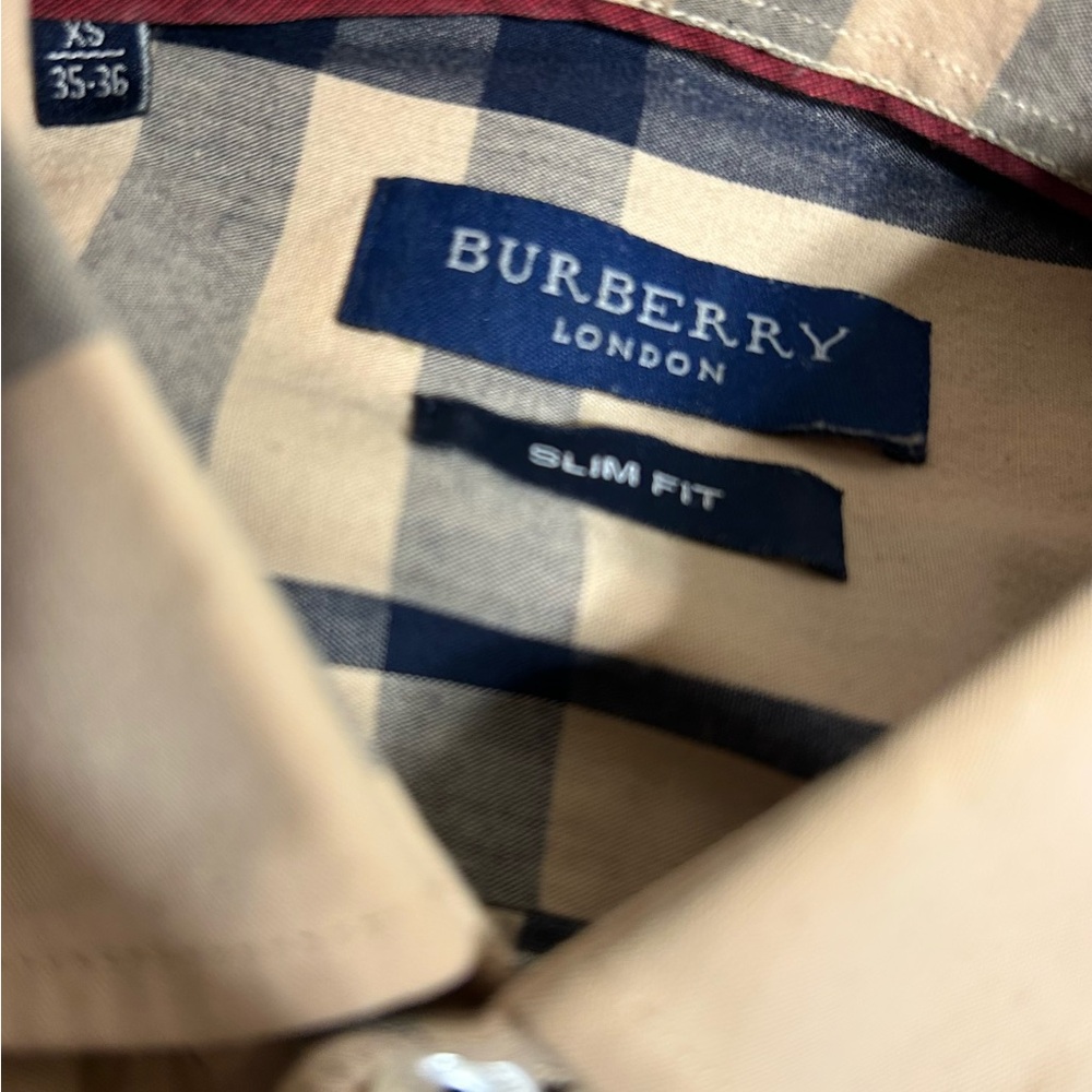 Burberry Beige and Navy Plaid Long-Sleeve Dress Shirt - Picture 2 of 3
